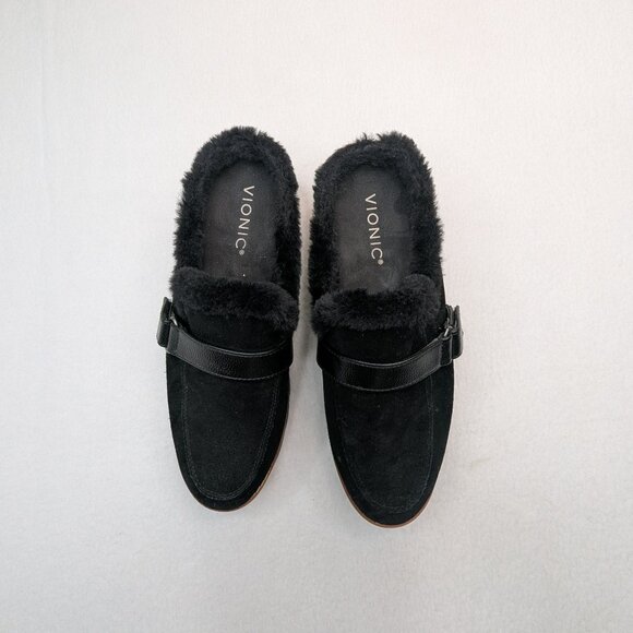 Vionic Women's Kailen‎ Faux Fur Black Tan Sherpa Mules Slip-On Size 6.5 - Picture 5 of 11